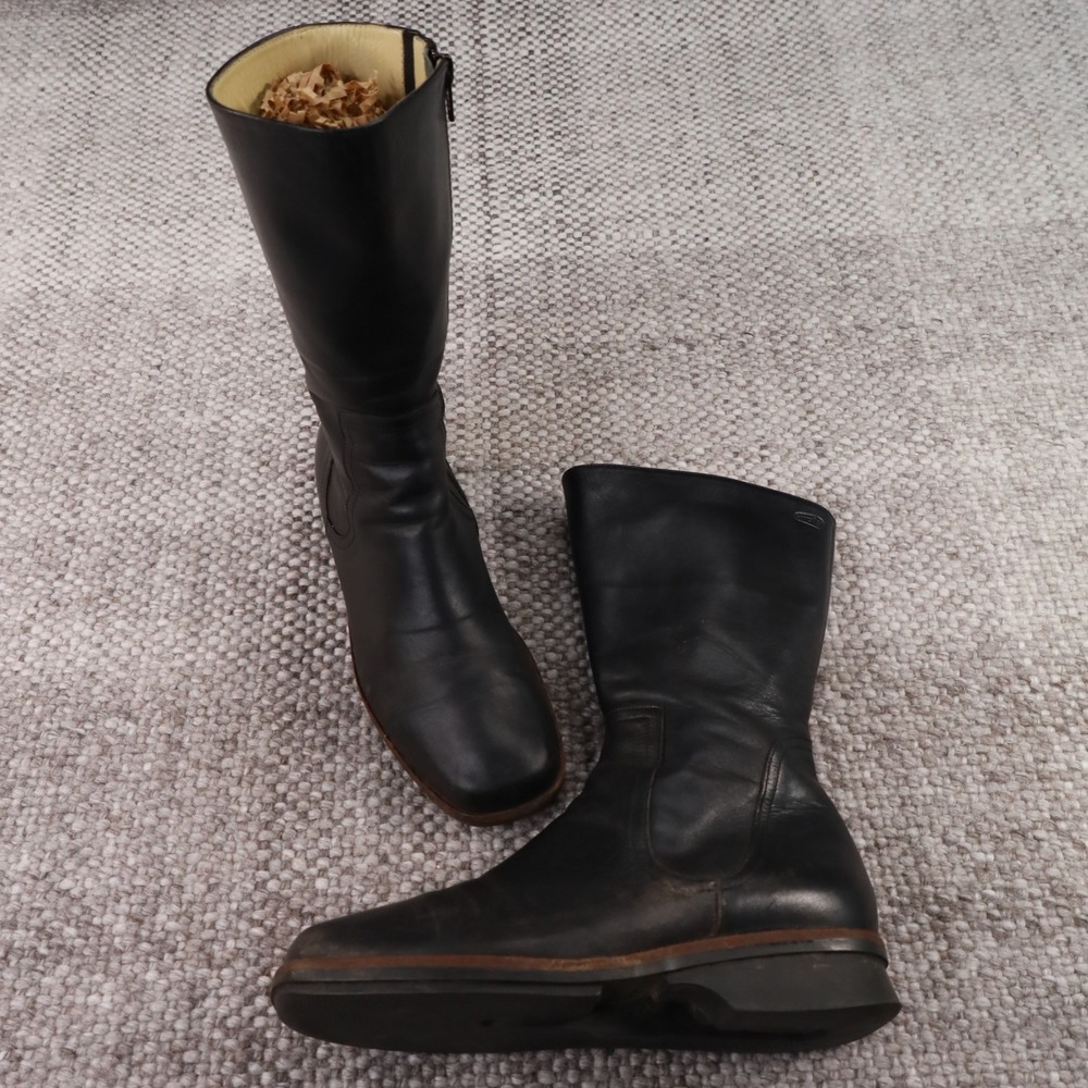 Wolky 2703 Black Leather Tall Mid Calf Boots Square Toe Side Zip Womens 40